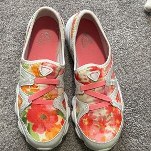 Easy Spirit Floral Slip-On Sneakers - Pink, Orange, Green